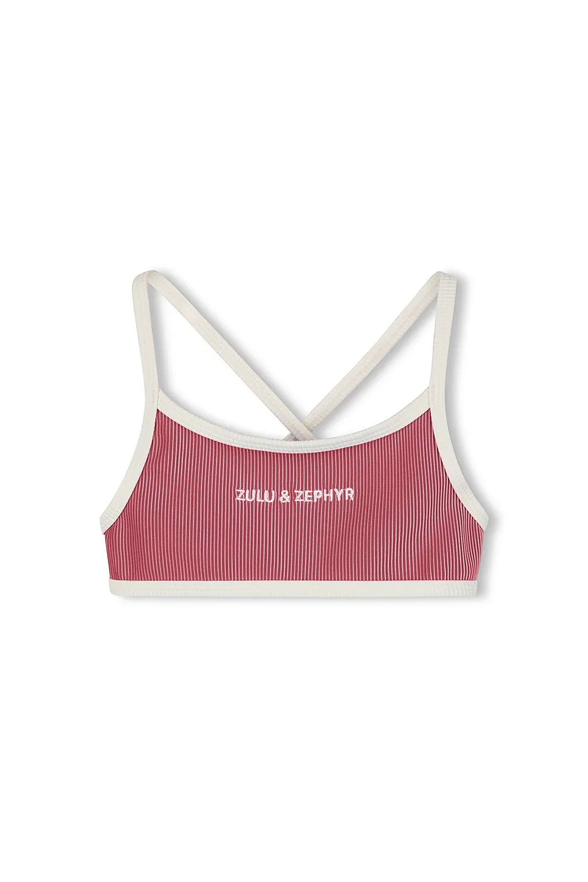 Zulu & Zephyr Girls Mini Stripe Logo Bikini Top - Clay Red
