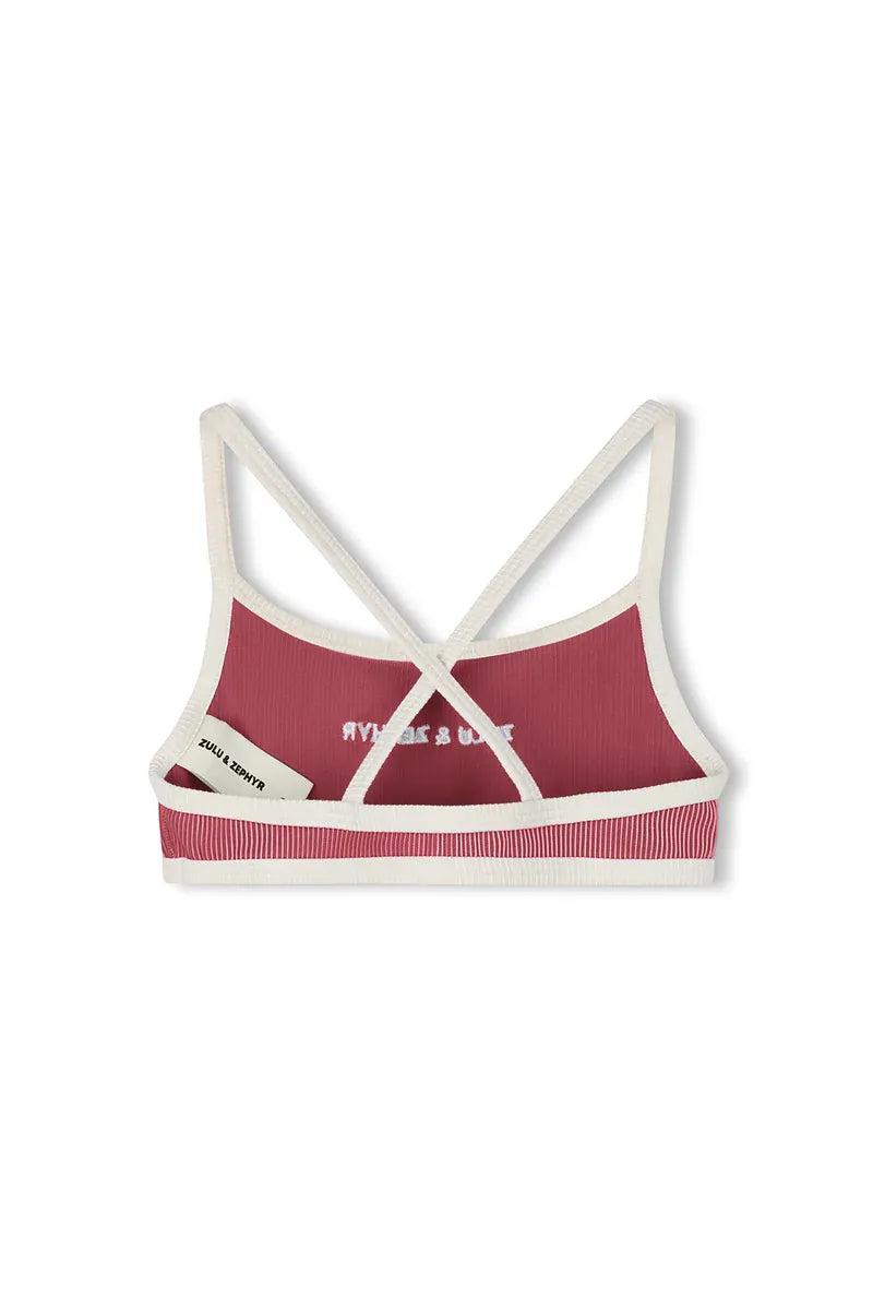Zulu & Zephyr Girls Mini Stripe Logo Bikini Top - Clay Red