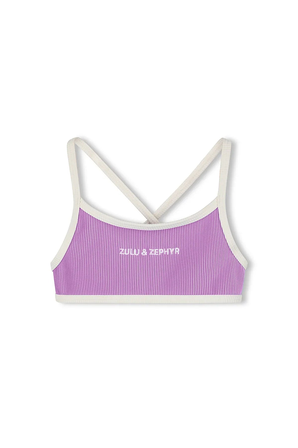 Zulu & Zephyr Girls Mini Stripe Logo Bikini Top - Lilac