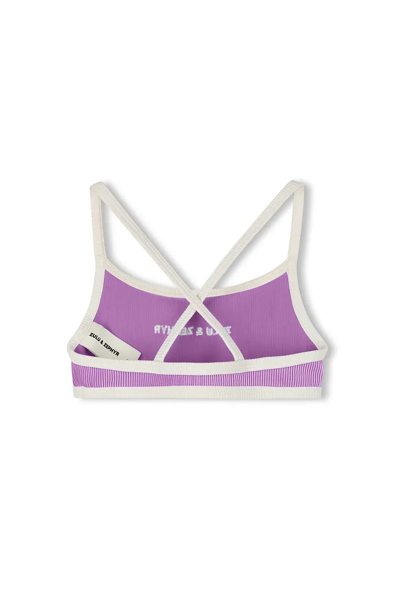 Zulu & Zephyr Girls Mini Stripe Logo Bikini Top - Lilac