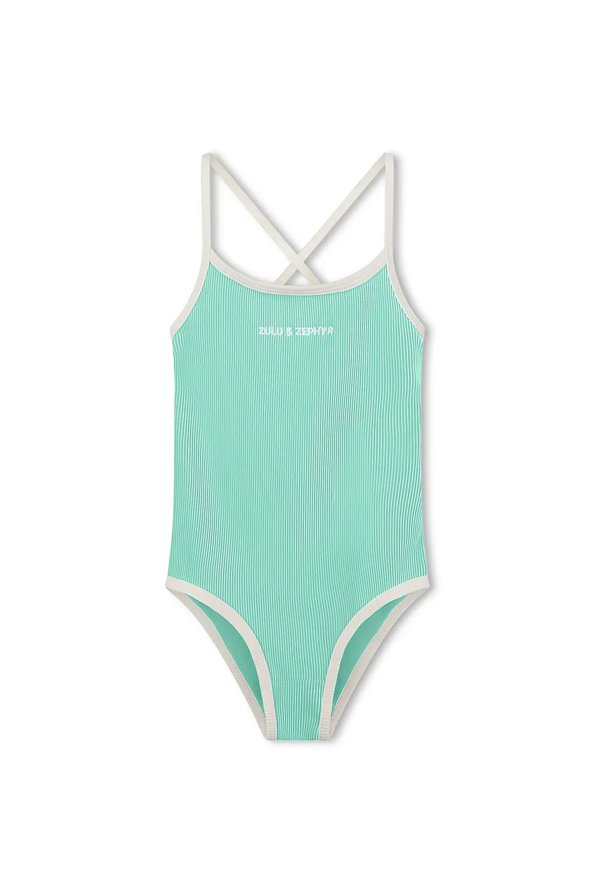 Zulu & Zephyr Girls Mini Stripe Logo One Piece - Aqua