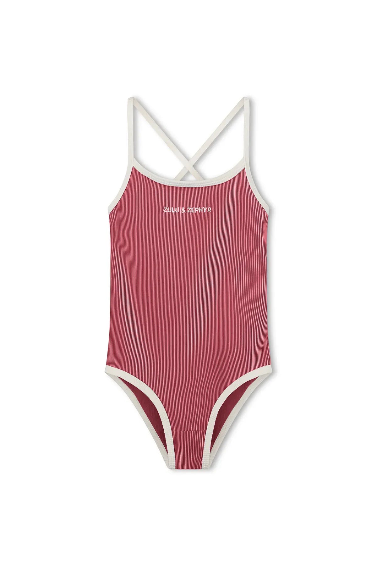 Zulu & Zephyr Girls Mini Stripe Logo One Piece - Clay Red