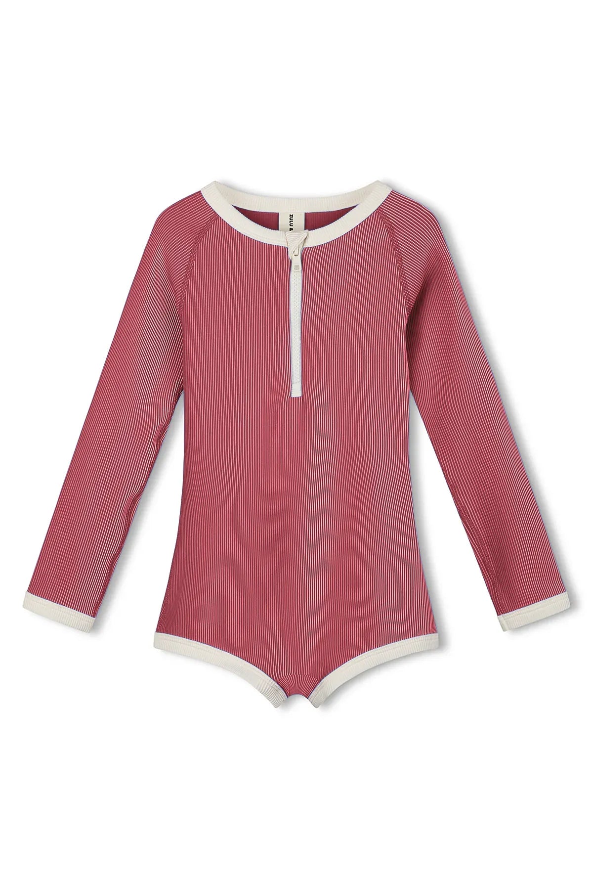 Zulu & Zephyr Girls Mini Stripe Rashie Onesie - Clay Red