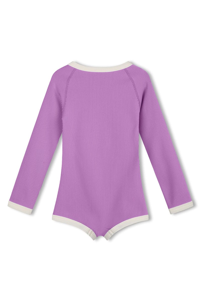 Zulu & Zephyr Girls Mini Stripe Rashie Onesie - Lilac