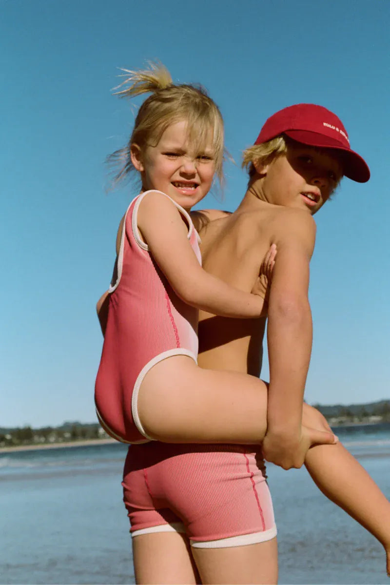 Zulu & Zephyr Girls Mini Stripe Scoop One Piece - Clay Red
