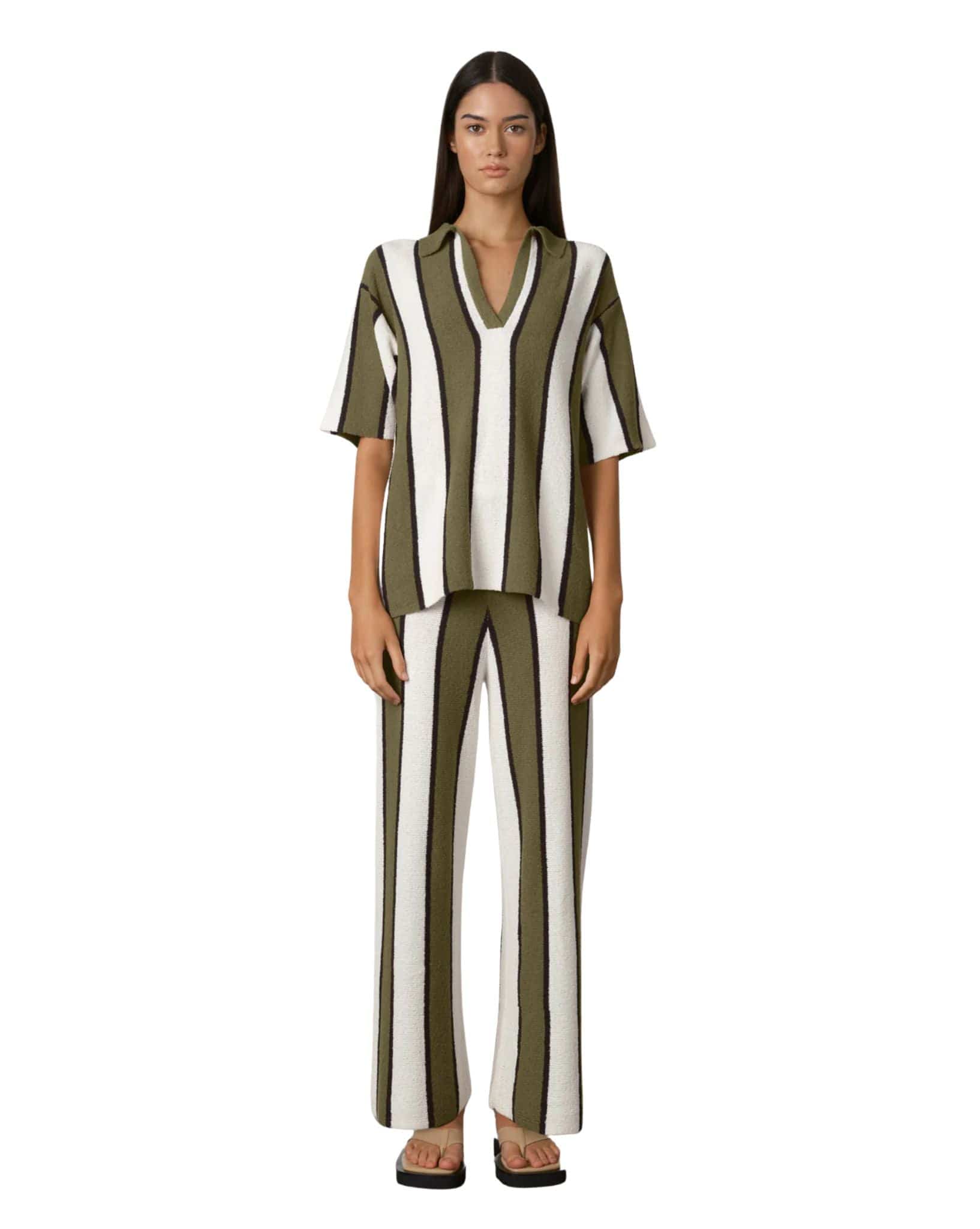 Zulu & Zephyr Olive Stripe Textured Knit Shirt