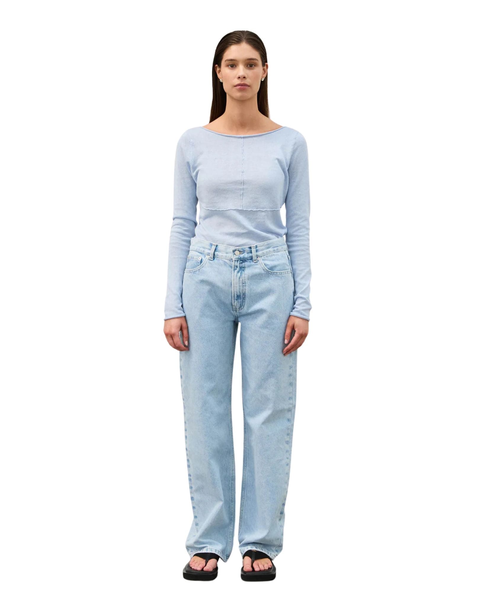 Zulu & Zephyr Panelled Long Sleeve Knit Top - Powder Blue