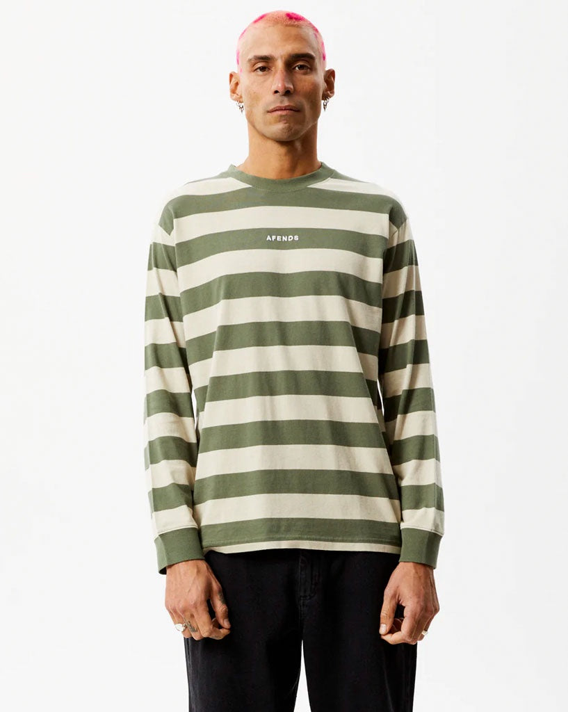    Afends-Mens-Needle-Recycled-Striped-Long-Sleeve-Logo-TShirt-Cyprus-Stripe-M231062