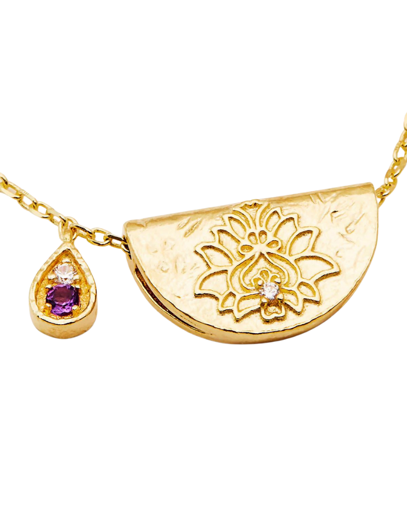 By Charlotte Gold Lotus Birthstone Necklace Febuary
