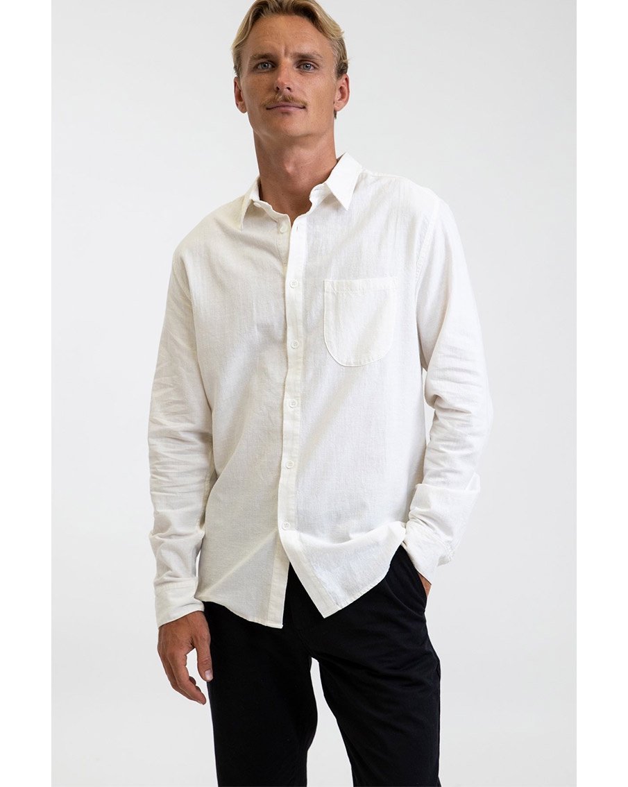 Rhythm Classic Linen Ls Shirt - Vintage White 