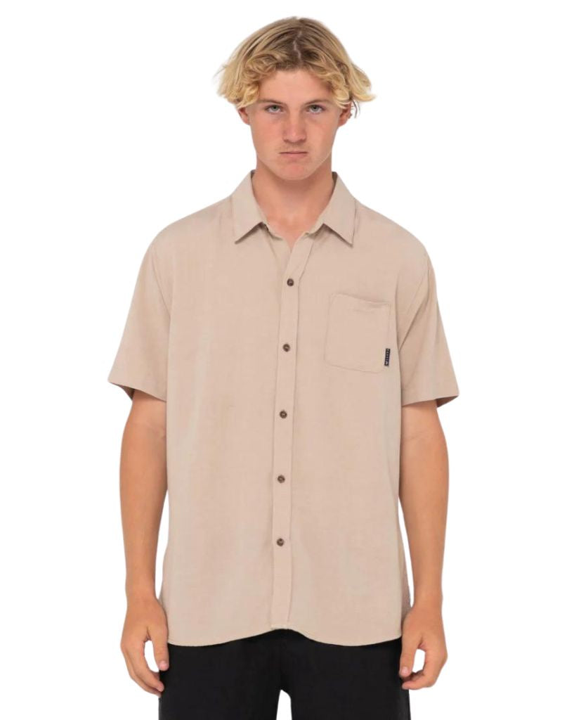 Rusty Overtone Short Sleeve Linen Shirt Light Khaki