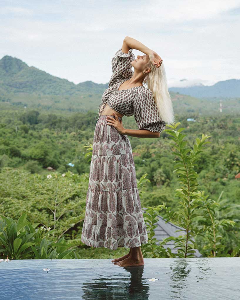 Boteh Calico Tiered Maxi Skirt