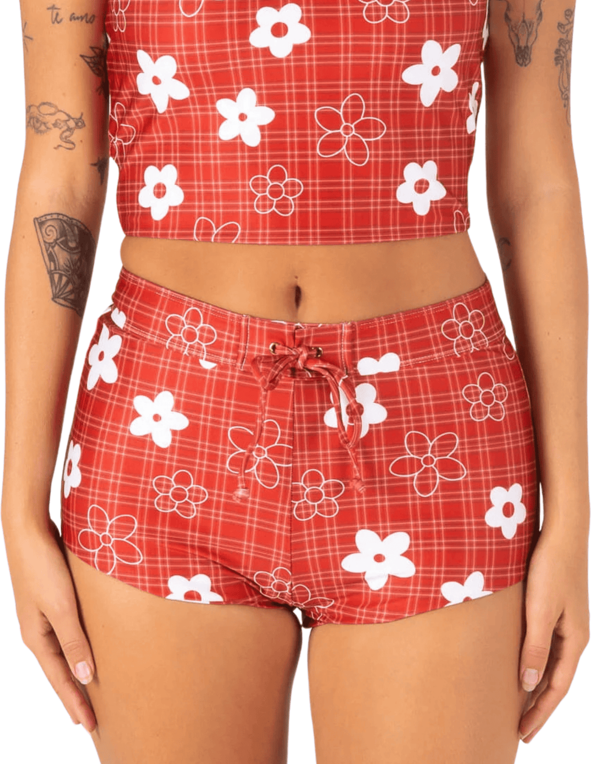 Womens Swim Shorts Inner Relm Gimme Shorts - Gingham Red