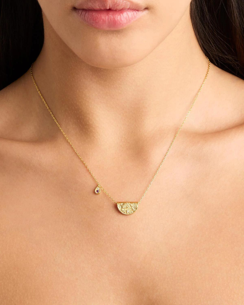 By Charlotte Gold Lotus Birthstone Necklace Febuary