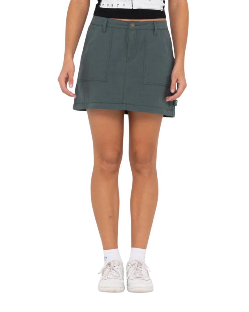 Rusty Billie Low Rise Ripstop Zip Off Skirt Army