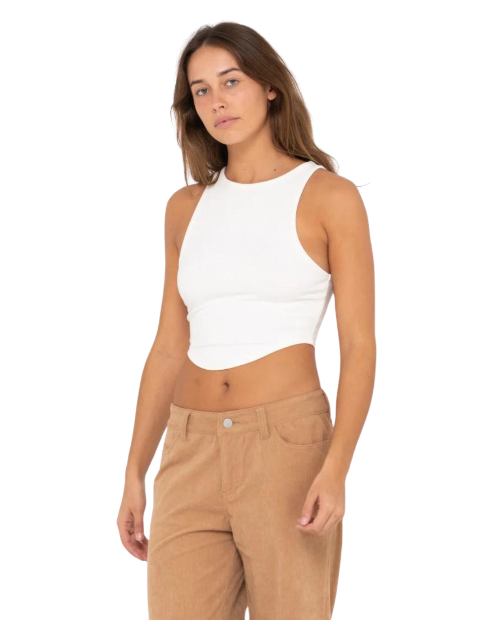 Rusty Vicky Curved Crop Tank White