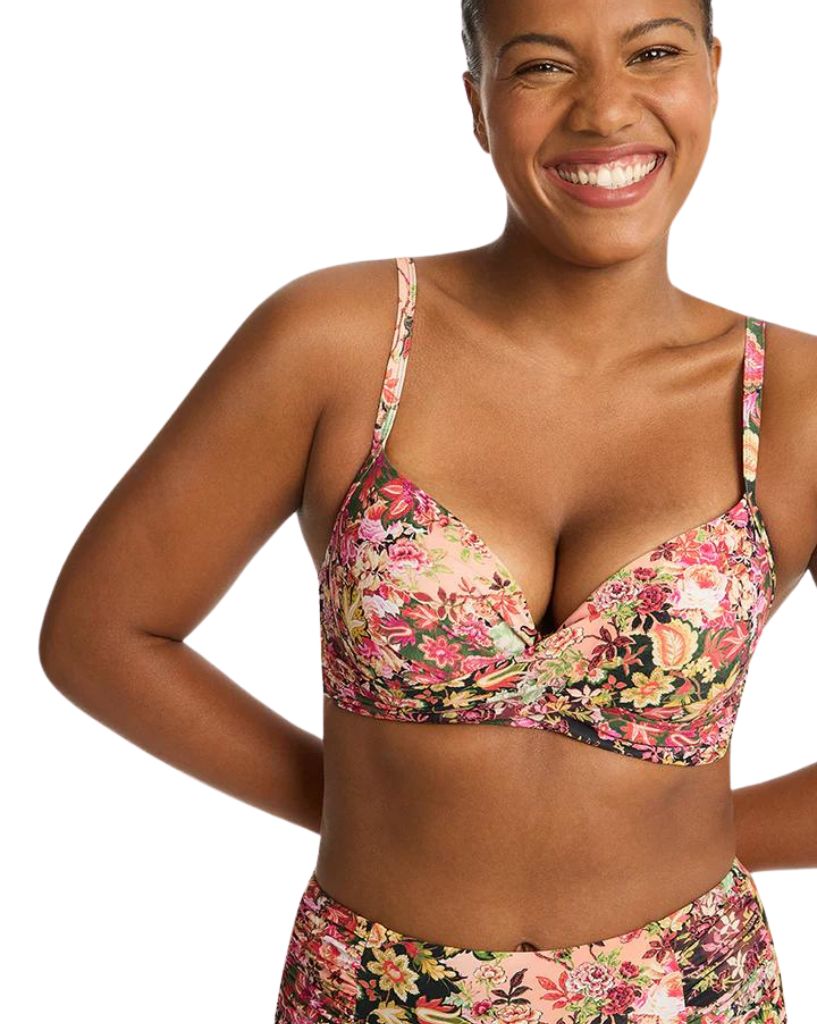 Sea Level Wildflower Cross Front Moulded Underwire Bra Pink