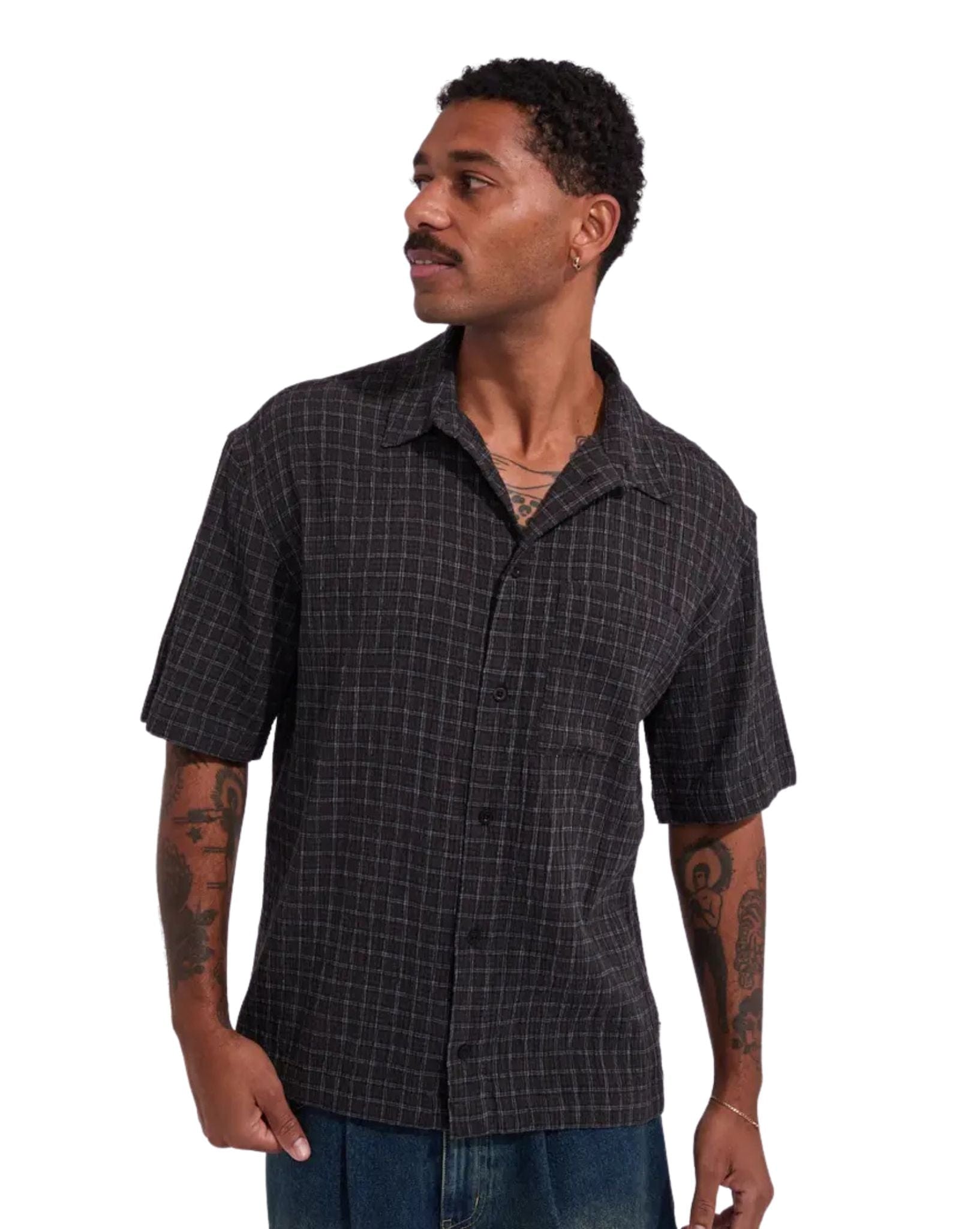 Afends Darkness - Hemp Seer Sucker Check Shirt