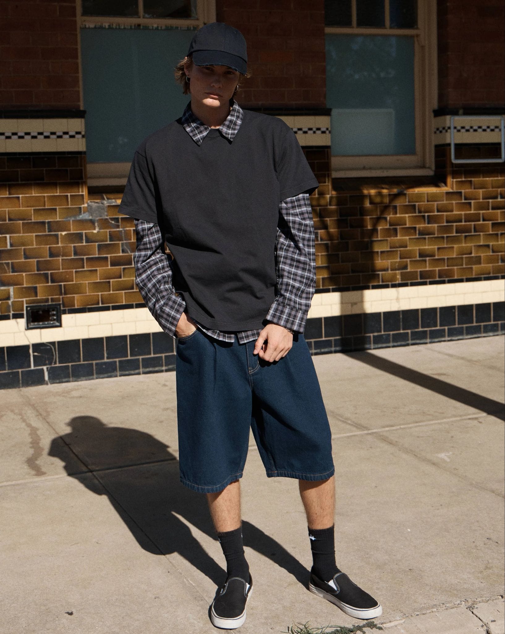 Afends Fast Forward - Denim Ultra Baggy Pleated Short 24"