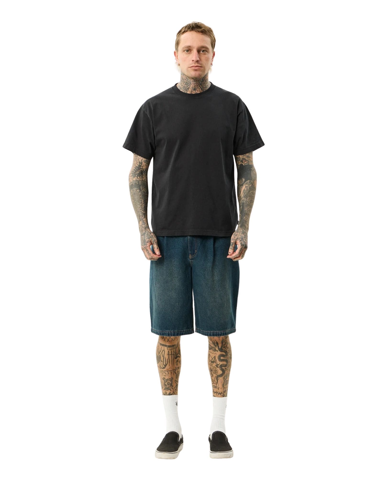 Afends Fast Forward - Denim Ultra Baggy Pleated Short 24"