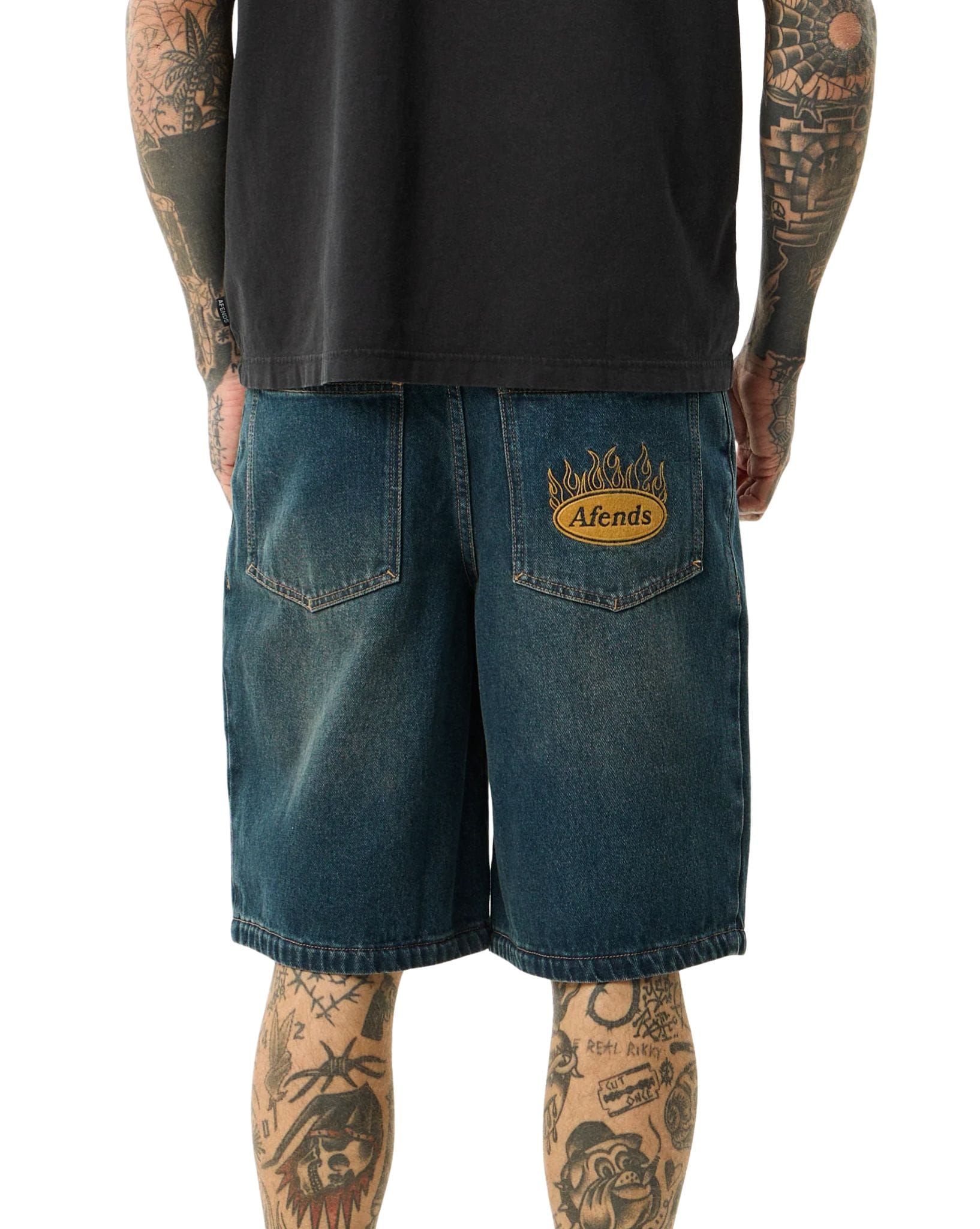 Afends Fast Forward - Denim Ultra Baggy Pleated Short 24"