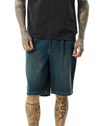 Afends Fast Forward - Denim Ultra Baggy Pleated Short 24"