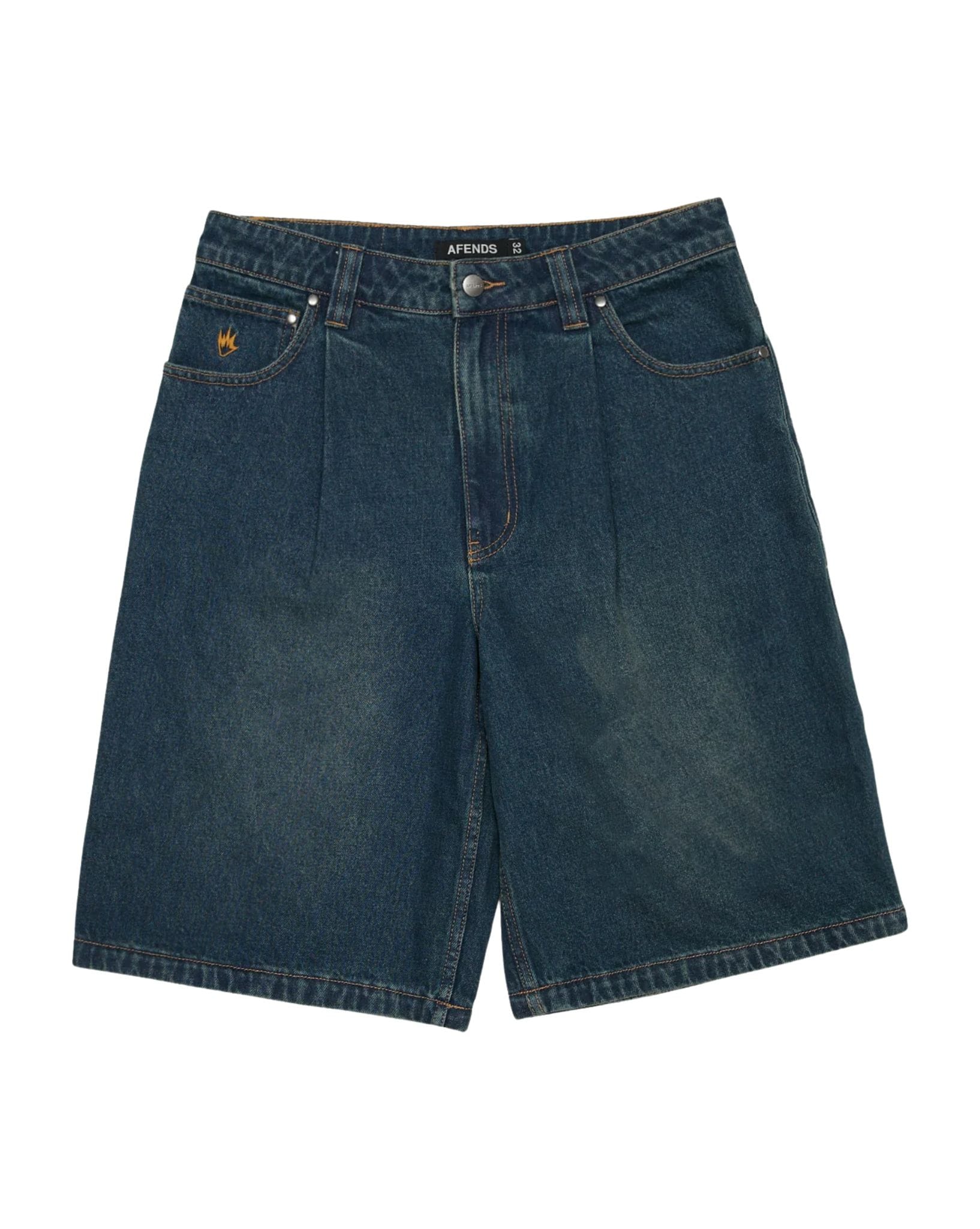 Afends Fast Forward - Denim Ultra Baggy Pleated Short 24"