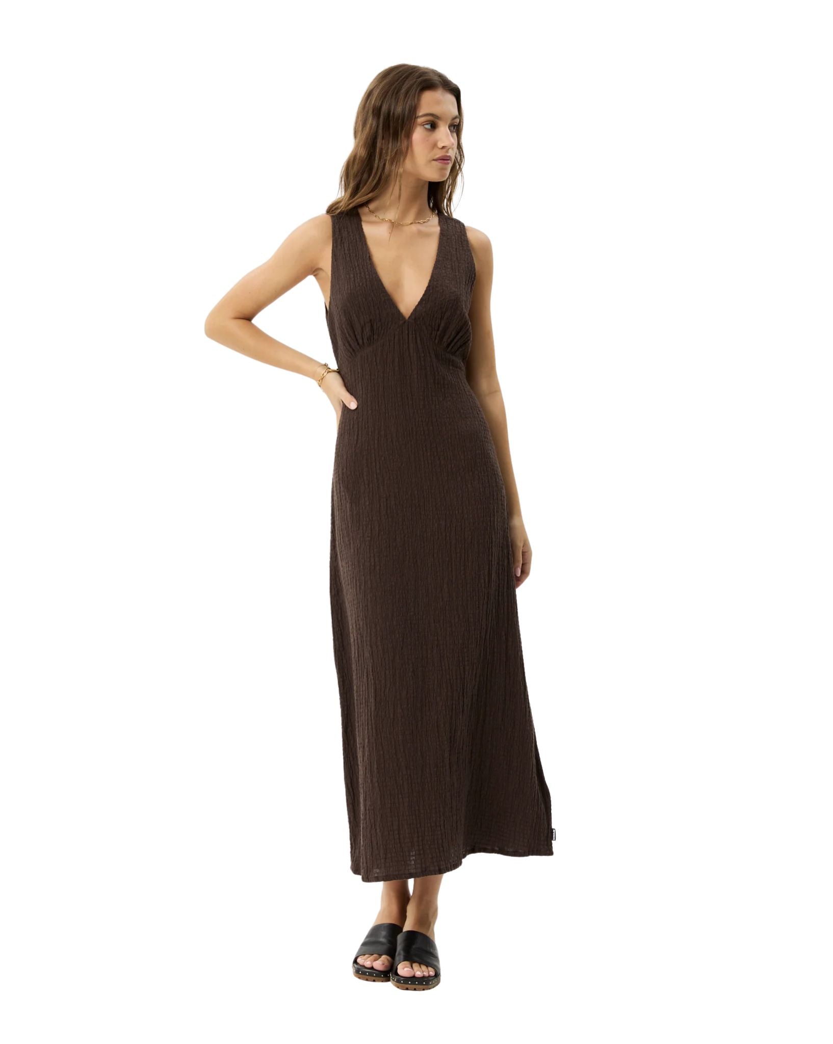 Afends Focus Seersucker Hemp Maxi Dress