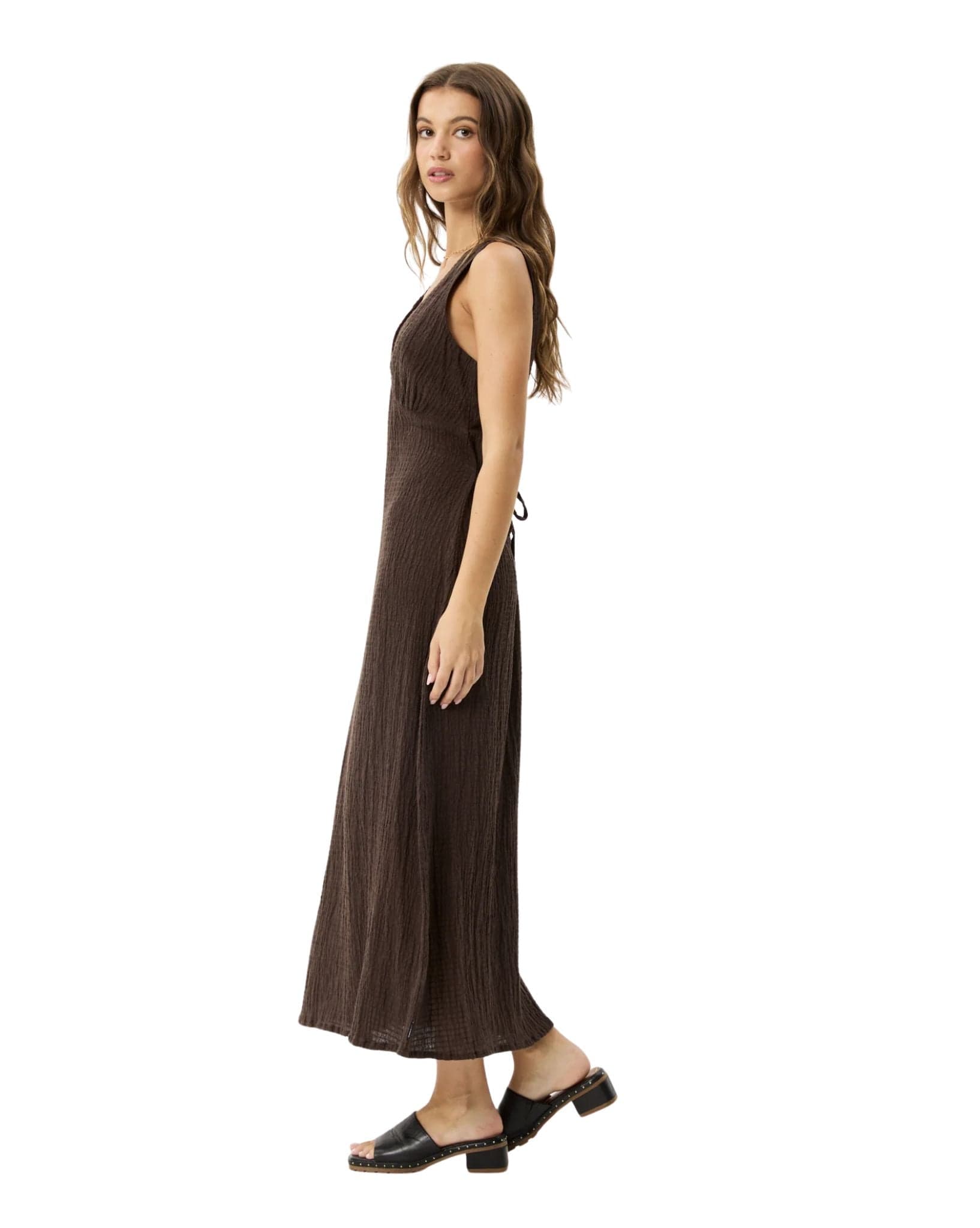 Afends Focus Seersucker Hemp Maxi Dress