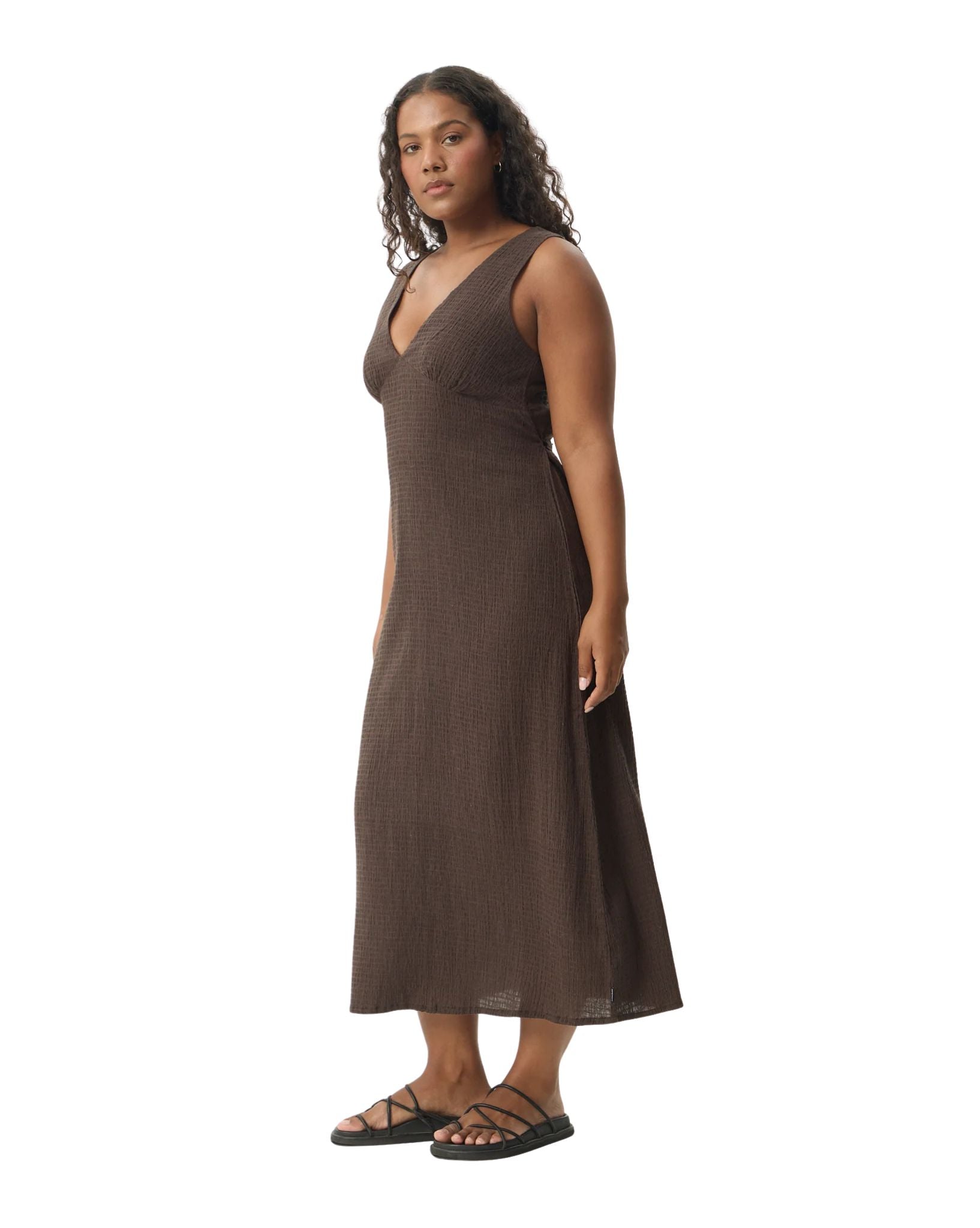 Afends Focus Seersucker Hemp Maxi Dress