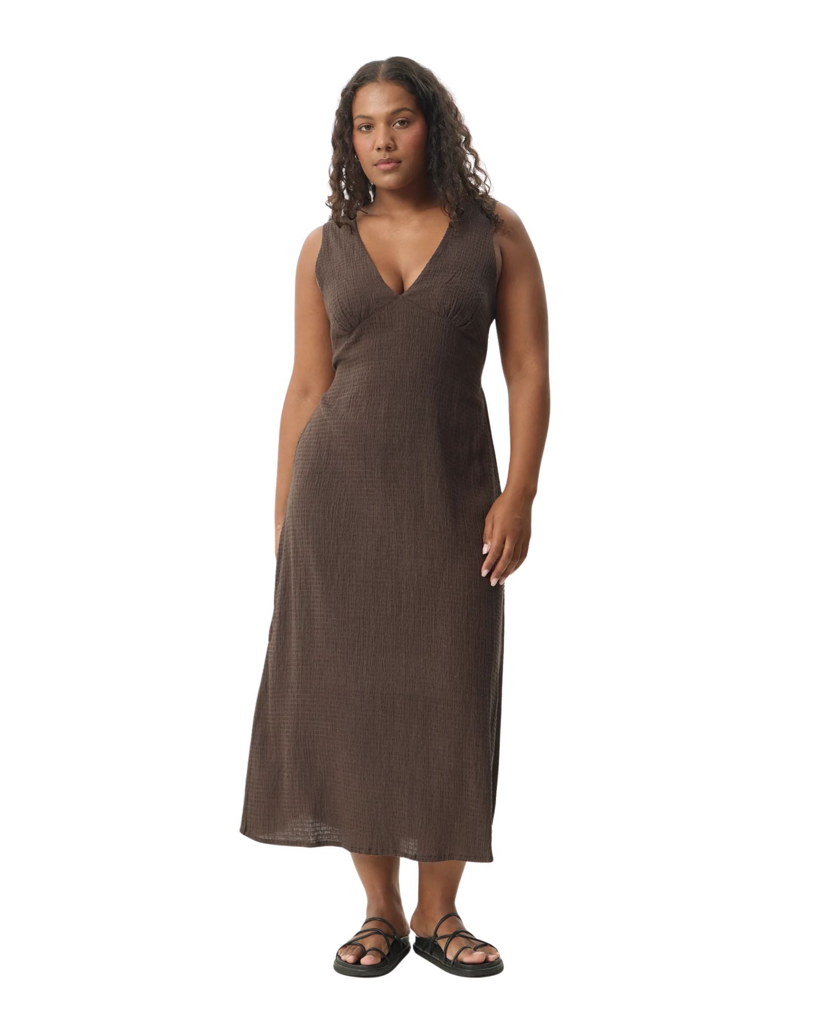 Afends Focus Seersucker Hemp Maxi Dress