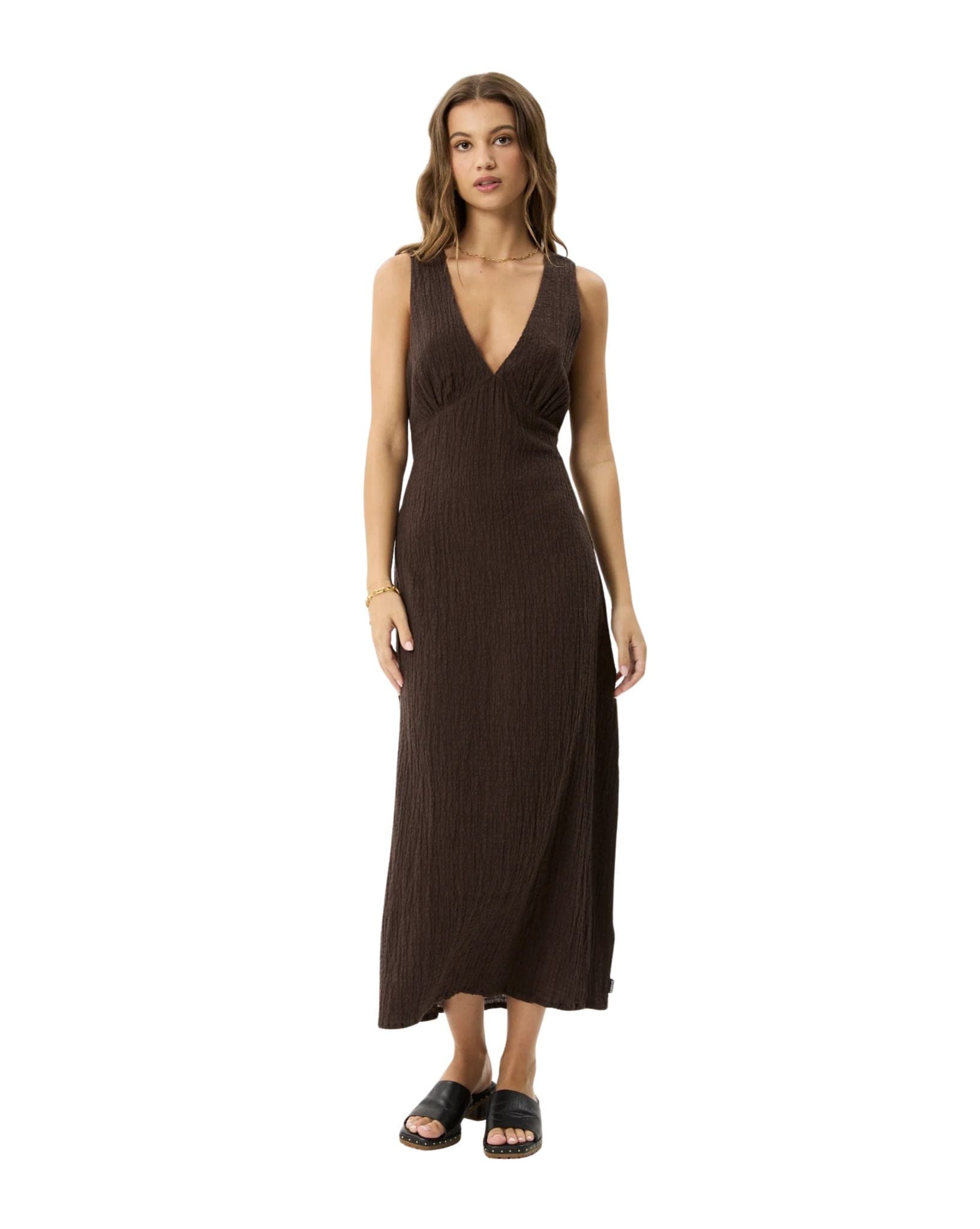 Afends Focus Seersucker Hemp Maxi Dress
