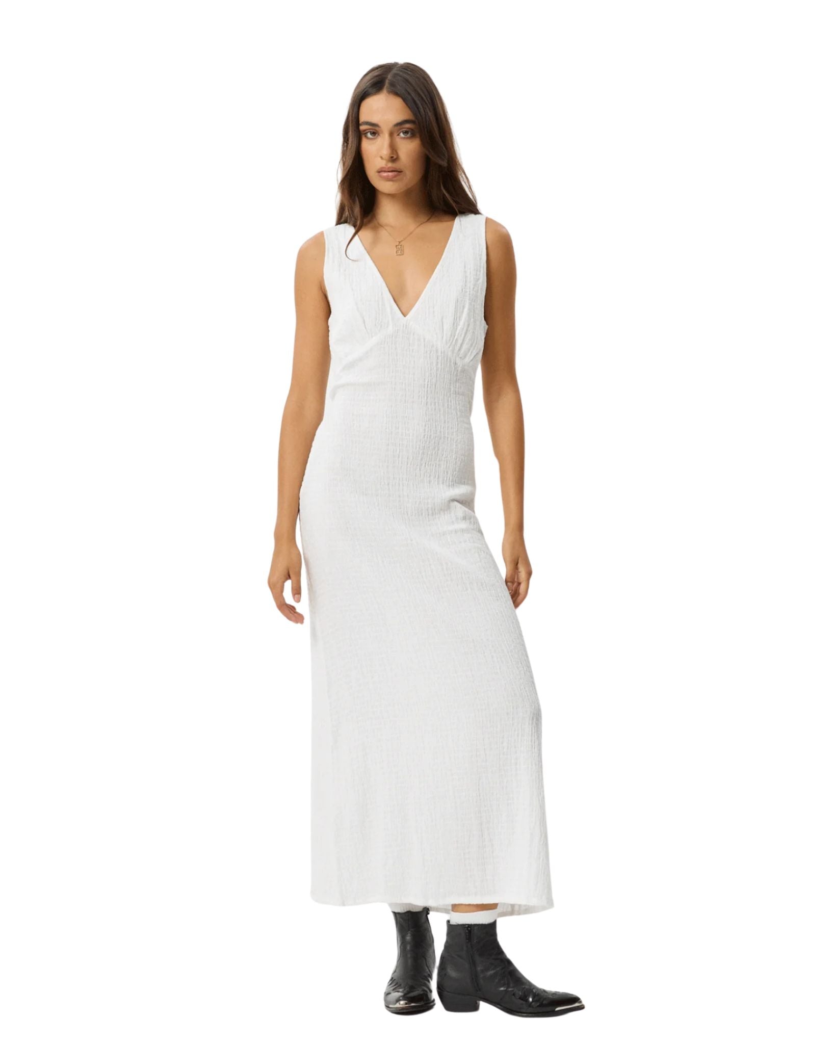 Afends Focus Seersucker Hemp Maxi Dress