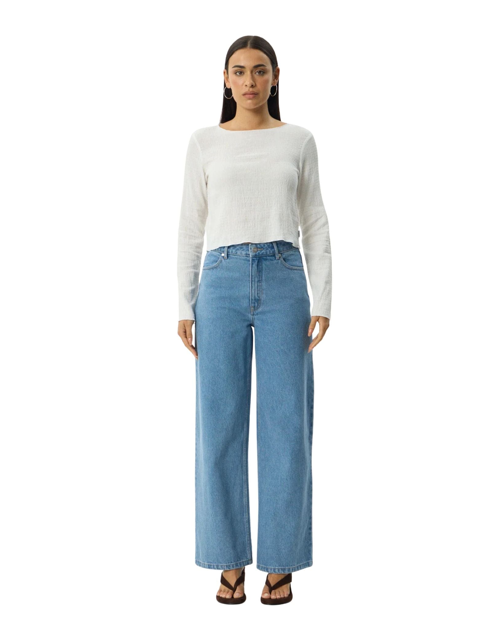 Afends Focus Seersucker Long Sleeve Top