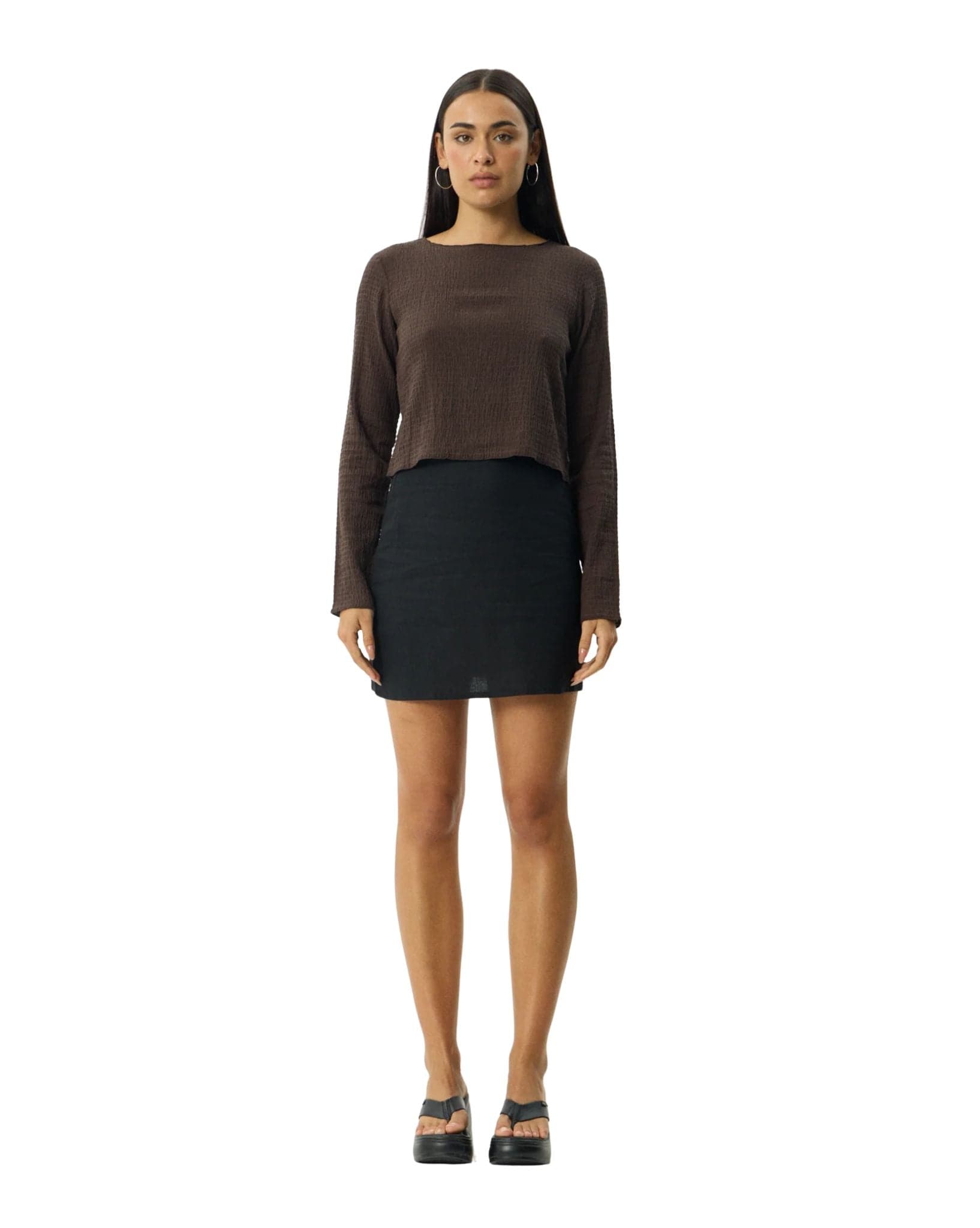 Afends Focus Seersucker Long Sleeve Top