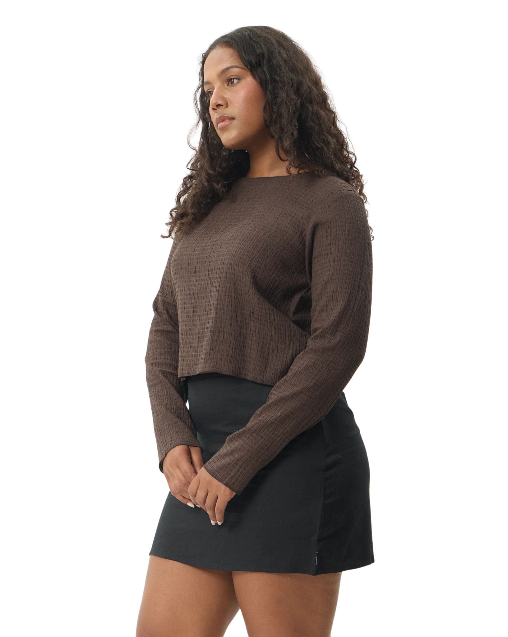 Afends Focus Seersucker Long Sleeve Top