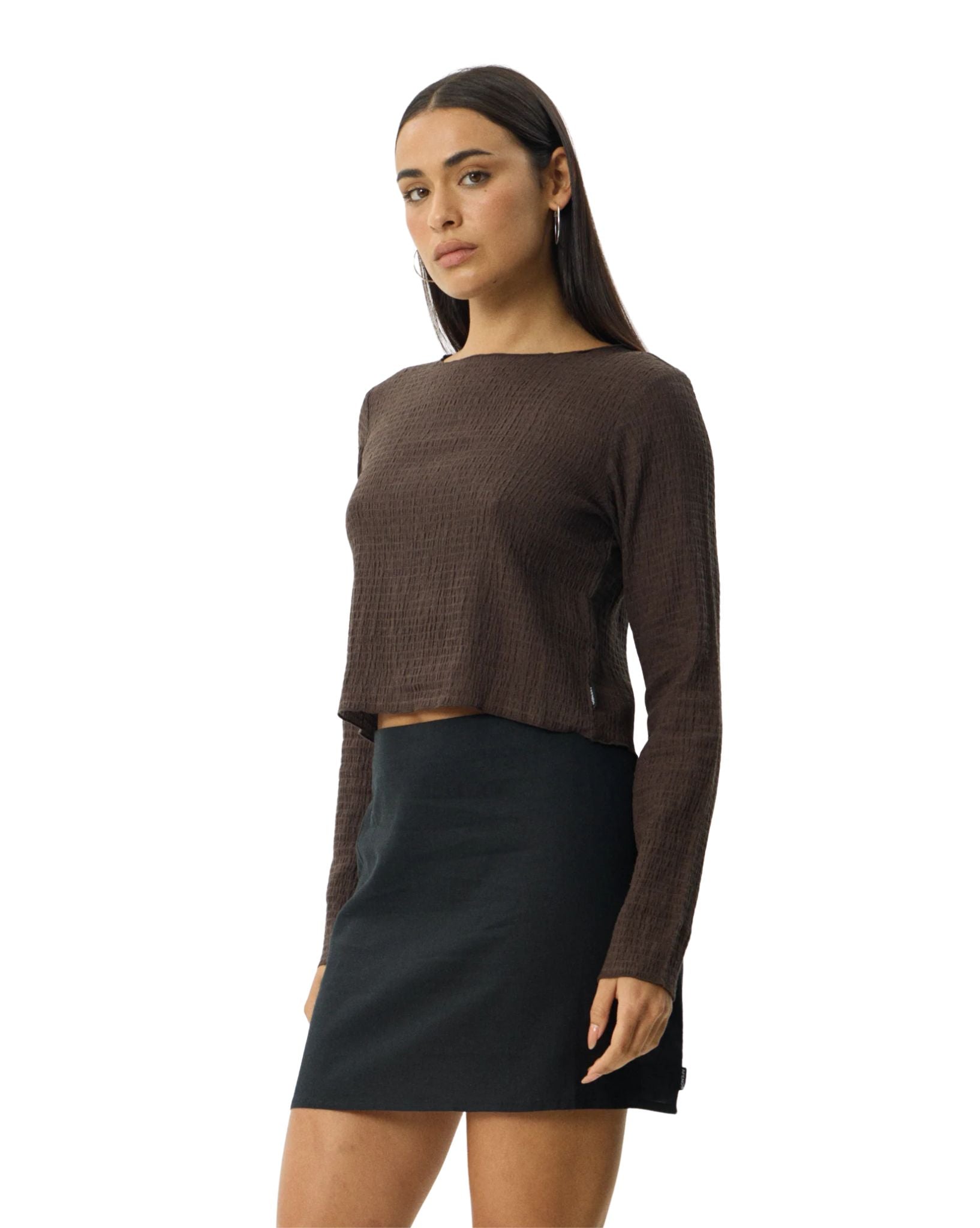 Afends Focus Seersucker Long Sleeve Top