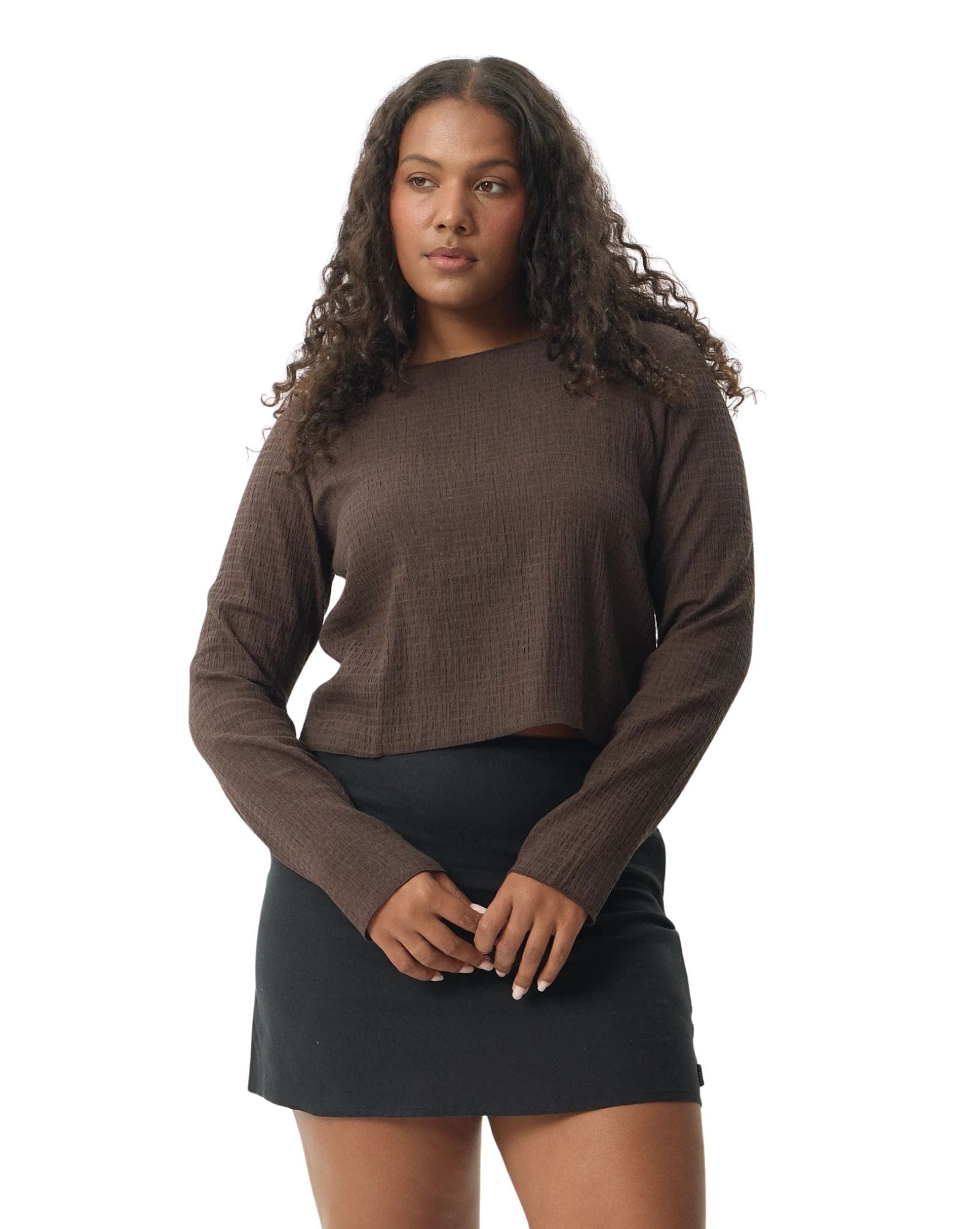 Afends Focus Seersucker Long Sleeve Top