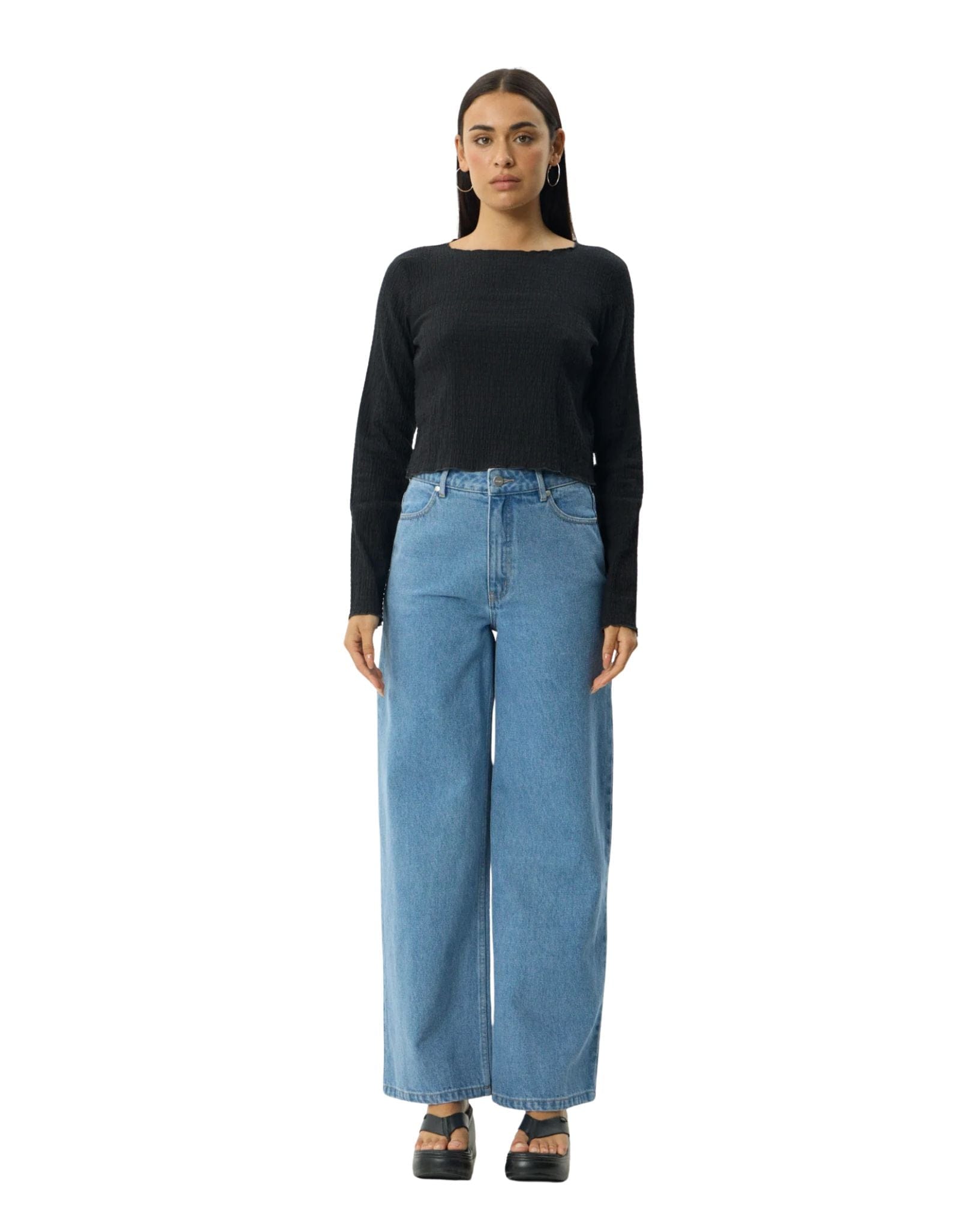 Afends Focus Seersucker Long Sleeve Top