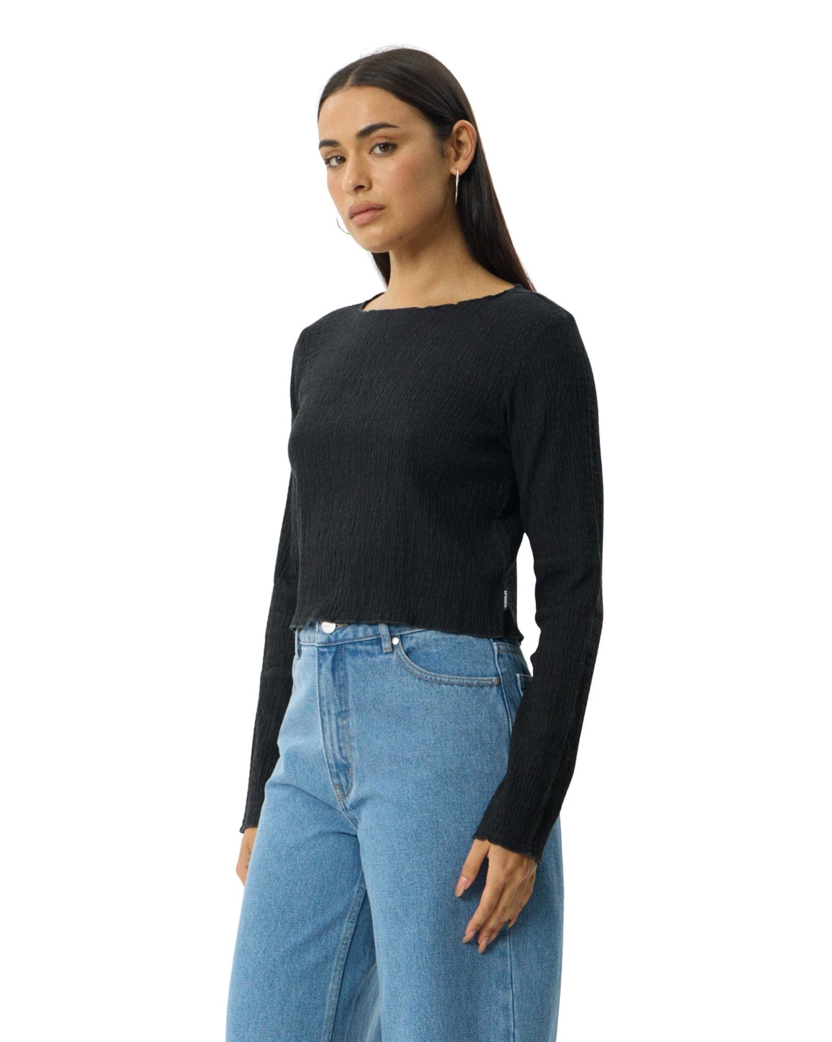 Afends Focus Seersucker Long Sleeve Top