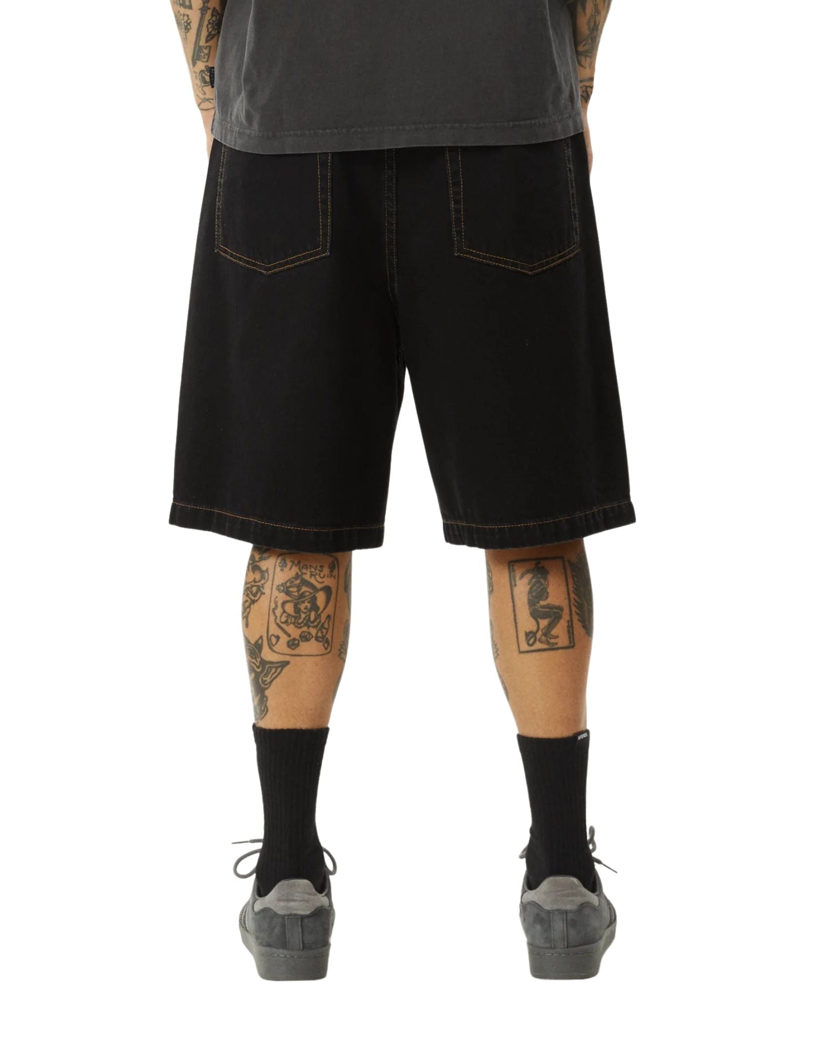 Afends Lil C Denim Baggy Fit Short 22" - Washed Black