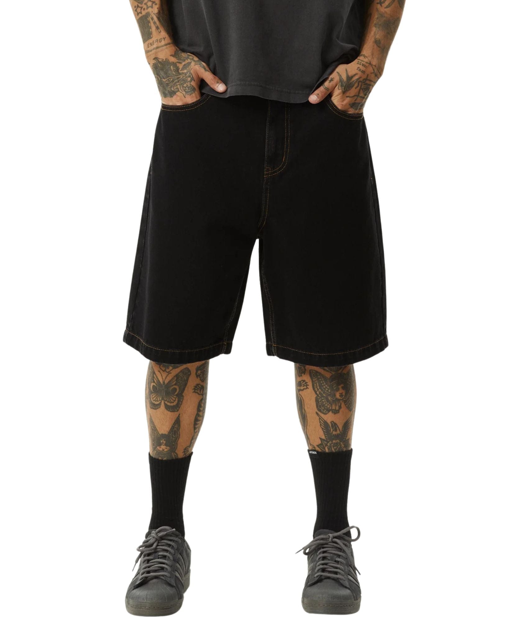 Afends Lil C Denim Baggy Fit Short 22" - Washed Black