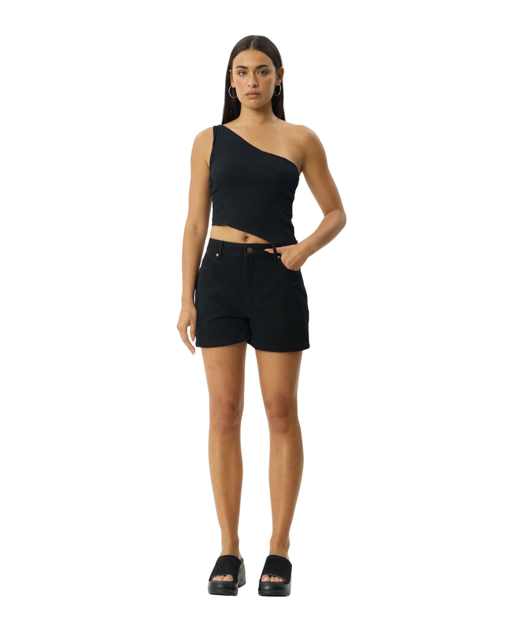 Afends Marina - Hemp Seersucker One Shoulder Top