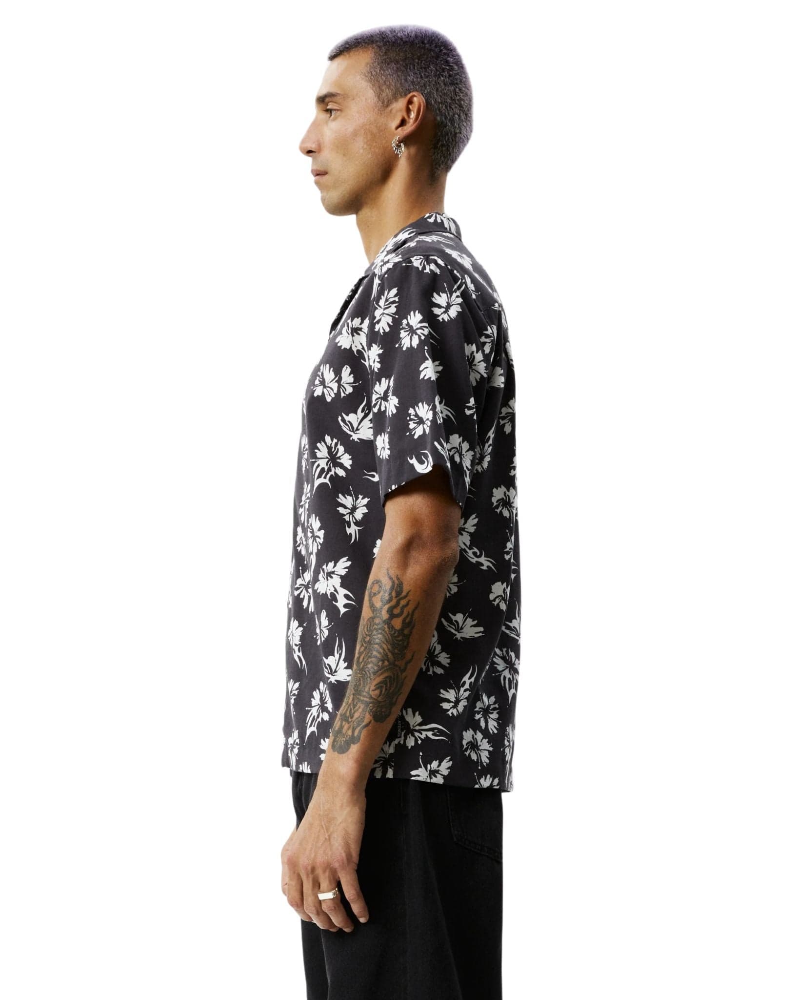 Afends Mens Hibiscus Cuban Shirt - Black