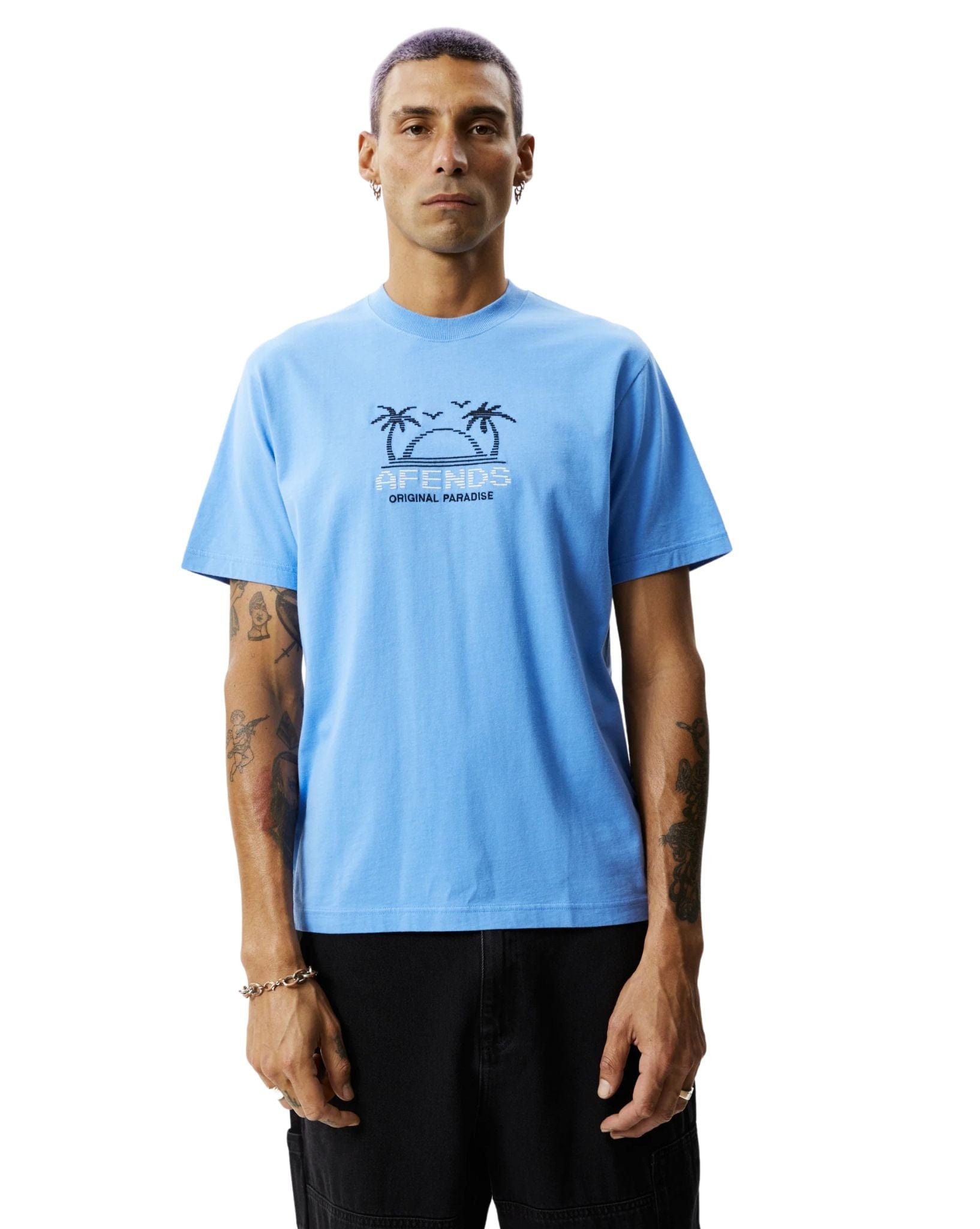 Afends Mens Sunset Graphic Retro T-Shirt -Arctic