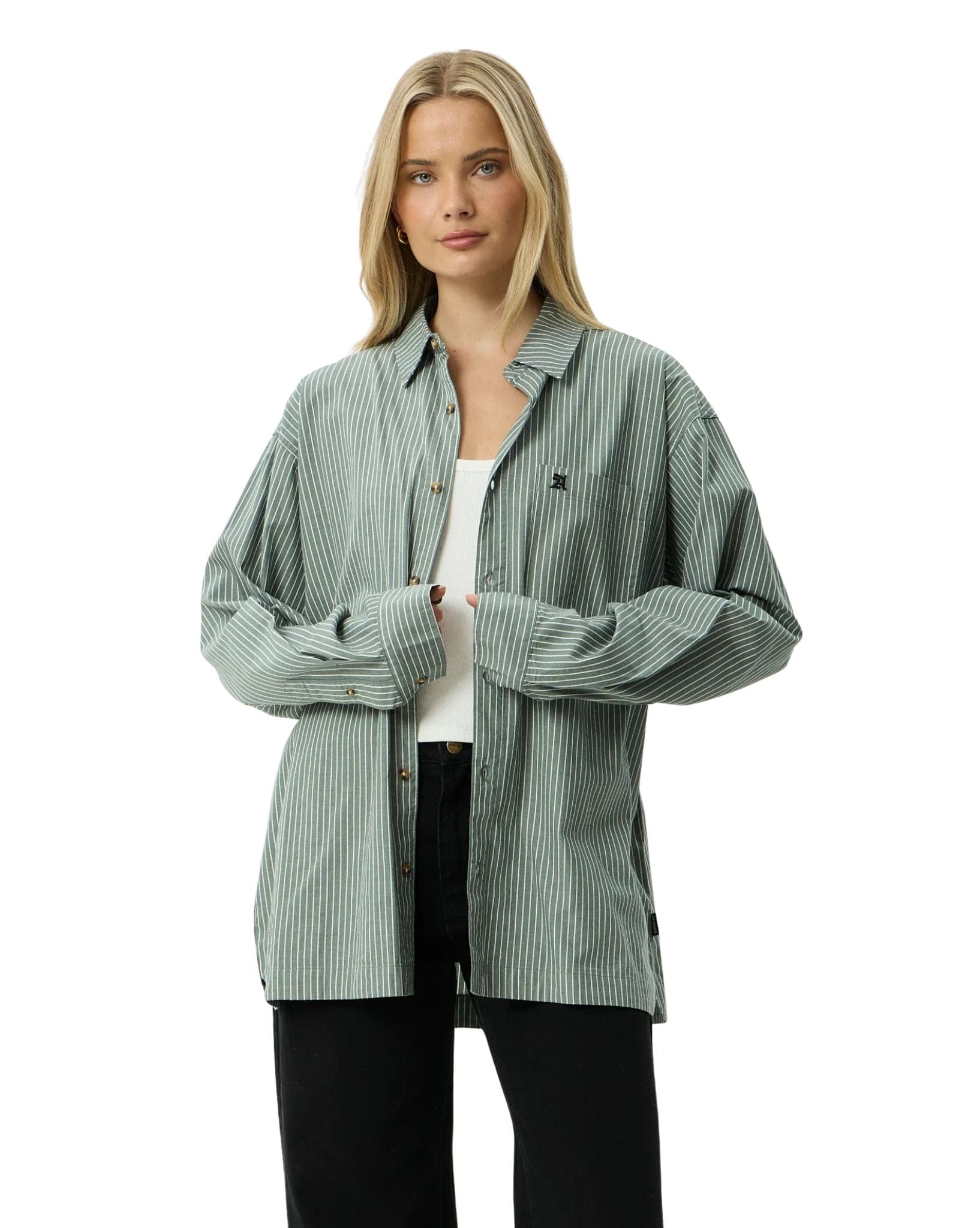 Afends Pinned - Organic Oversized Striped Long Sleeve Shirt