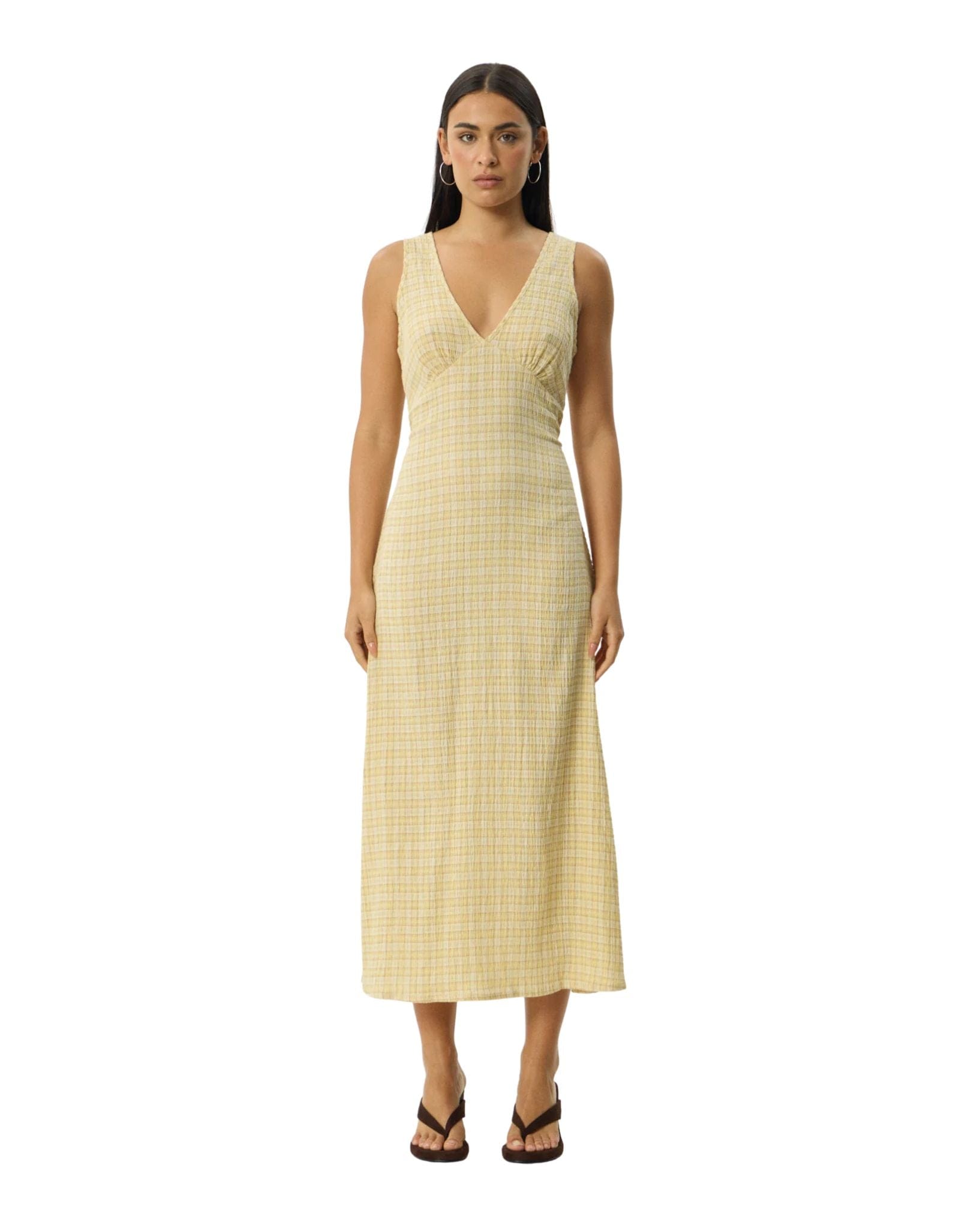 Afends Sunday - Hemp Seersucker Check Maxi Dress Check