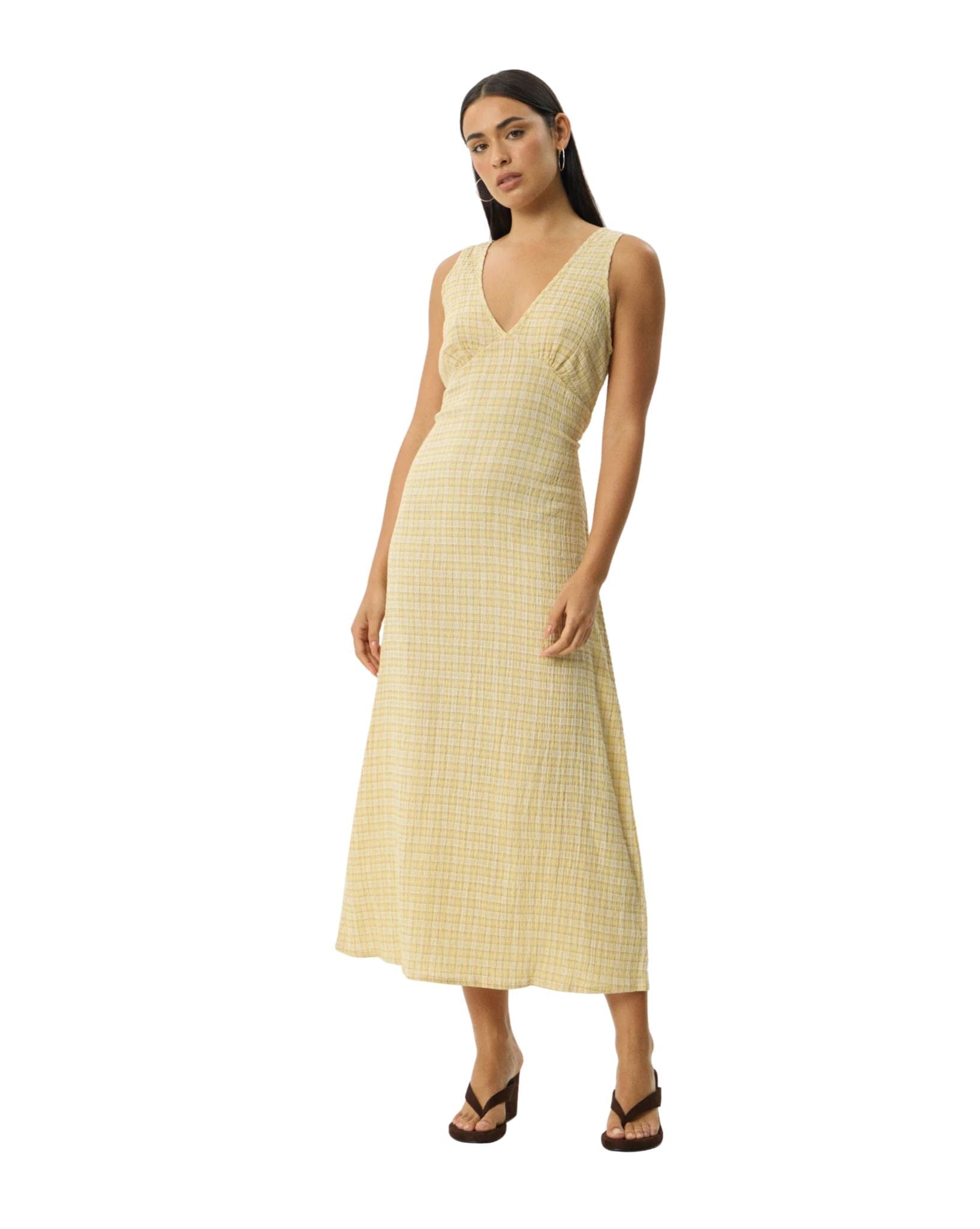 Afends Sunday - Hemp Seersucker Check Maxi Dress Check