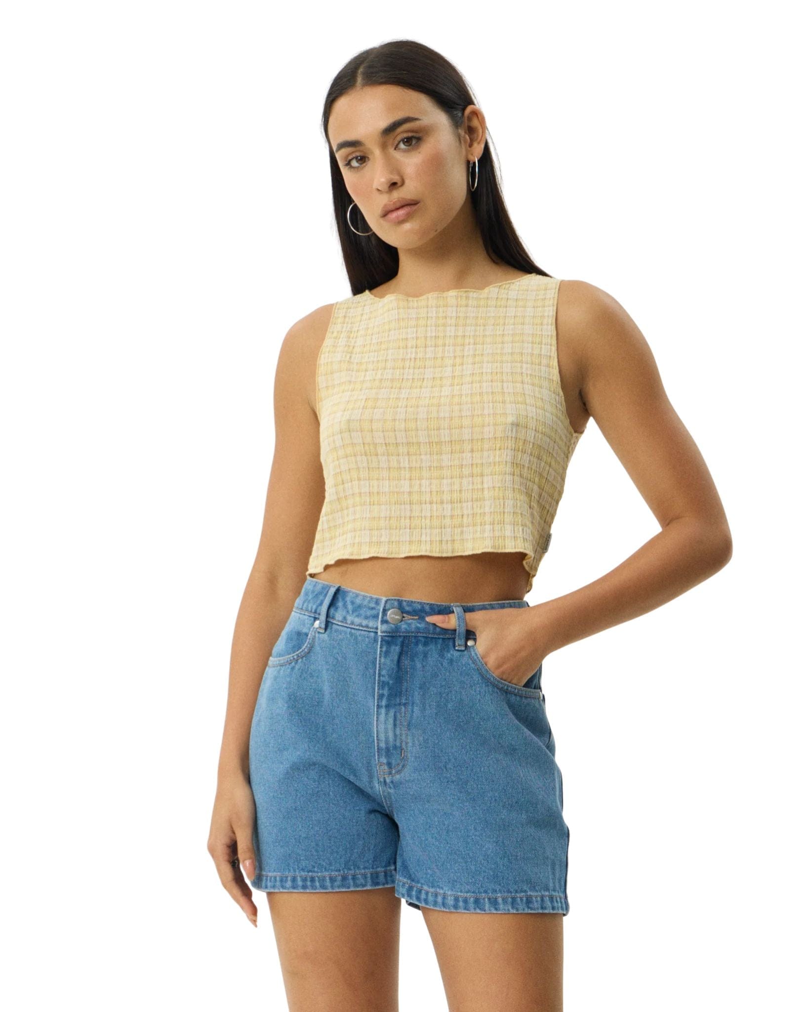 Afends Sunday - Hemp Seersucker Sleeveless Top Check