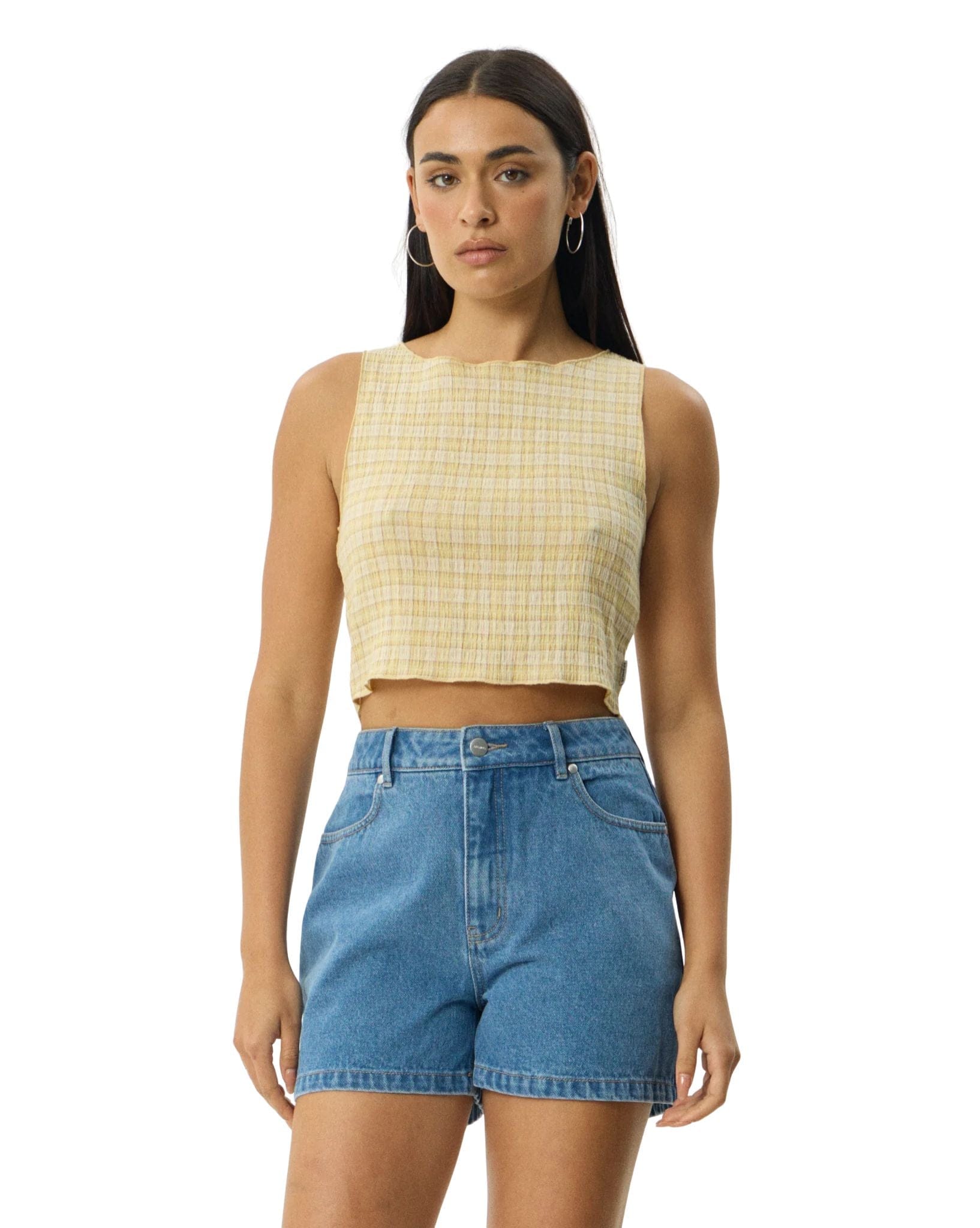 Afends Sunday - Hemp Seersucker Sleeveless Top Check